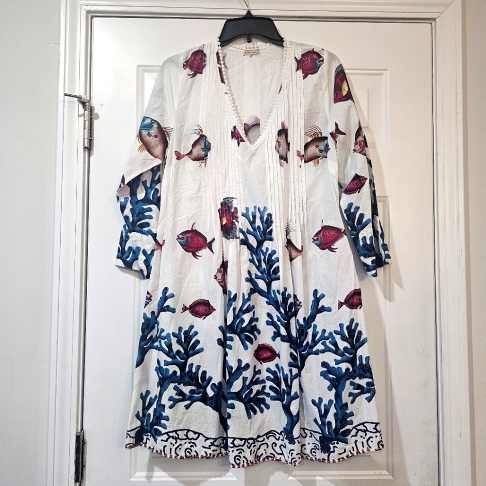 Soft Surrounding Dress with Fish  Print No Size Tag Small Whimsical Ethereal